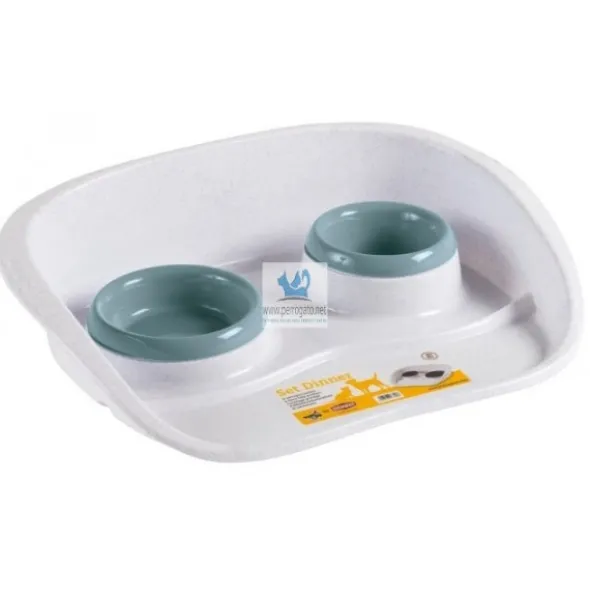 COMEDERO DOBLE PLASTICO TWIN 300 y 250 ml Comedero para Perros y Gatos