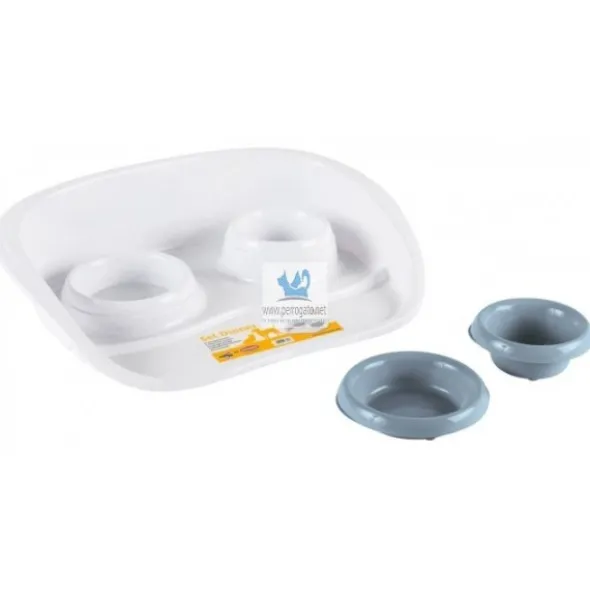 COMEDERO DOBLE PLASTICO TWIN 300 y 250 ml Comedero para Perros y Gatos