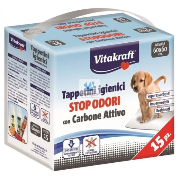 EMPAPADORES SANITARIOS 60 x 60 cm CARBÓN ACTIVO 15 Unidades Higiene de Perros y Gatos