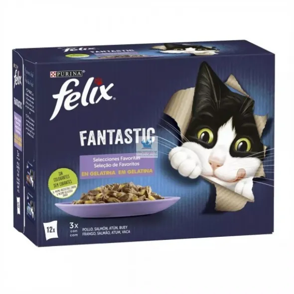 FELIX FANTASTIC VERDURAS-CARNES GELATINA 12x(4x85 g) Comida para gatos