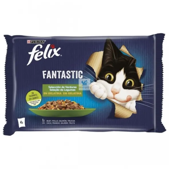 FELIX FANTASTIC VERDURAS-CARNES GELATINA 12x(4x85 g) Comida para gatos