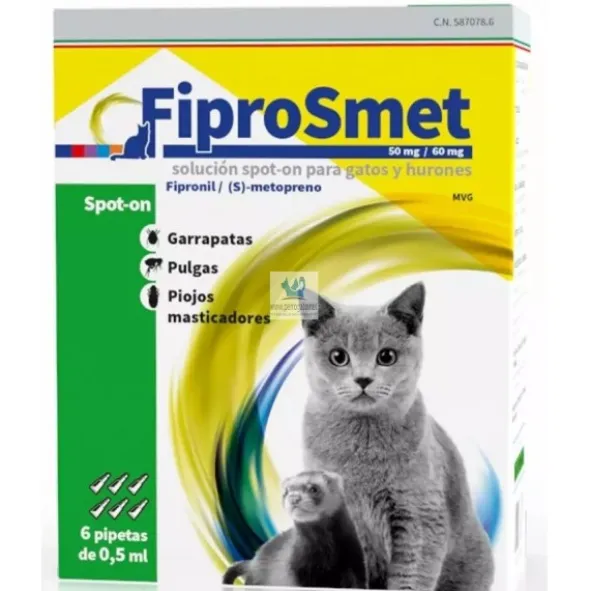 FIPROSMET GATOS y HURONES 6 Pipetas antiparasitarias para gatos