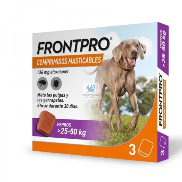 FRONTPRO MASTICABLE 25-50 kg XL 3 Comprimidos Antiparasitarios para Perros