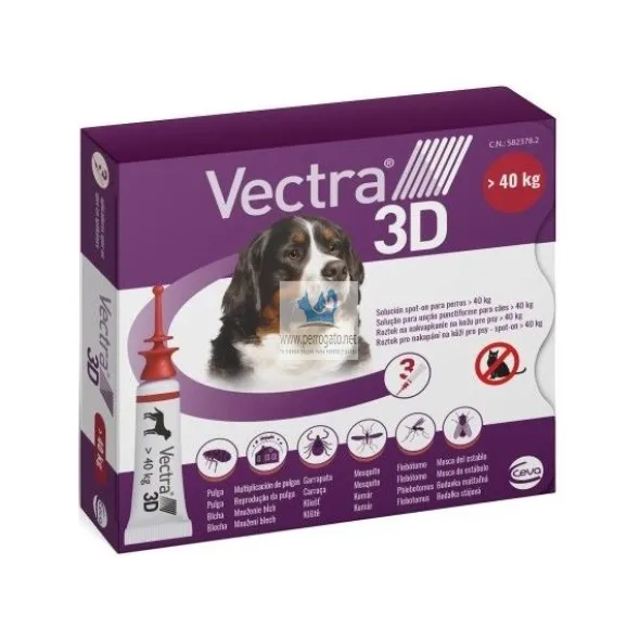 VECTRA 3D 3 Pipetas + de 40 kg Antiparasitario Externo Pipetas para perros
