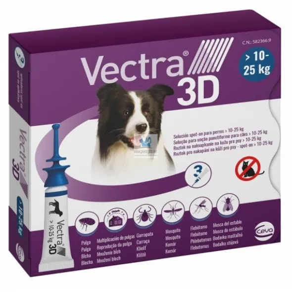 VECTRA 3D 3 Pipetas 10-25 kg Antiparasitario Externo Pipetas para perros