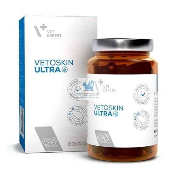 VetoSkin Ultra 60 Capsulas Trastornos cutaneos de perros y gatos